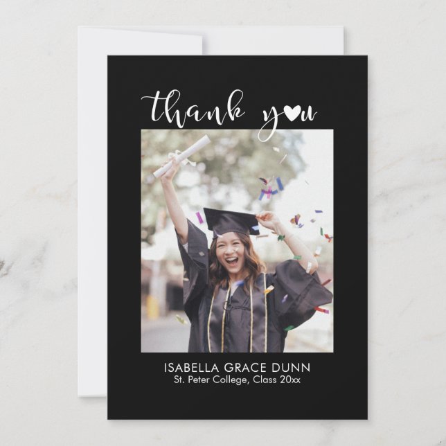 Heart Calligraphy Script Graduation Thank You Card (Front)