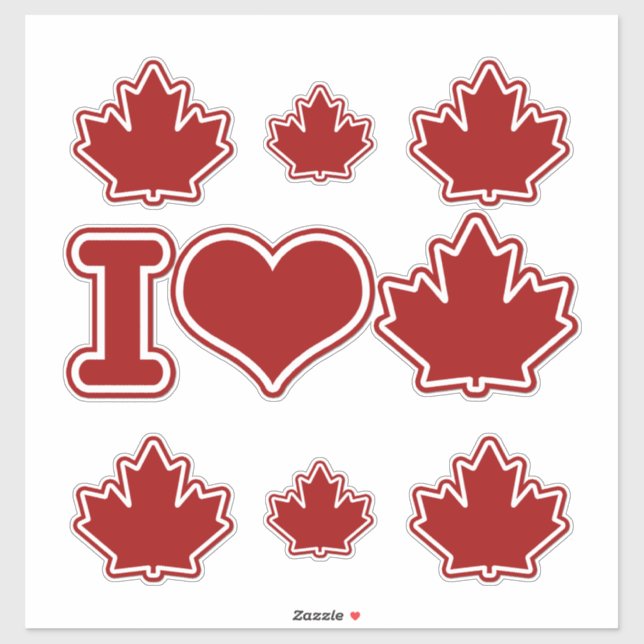 Heart Canada Red Maple Leaf Sticker (Sheet)