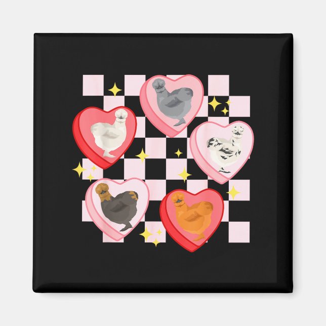 Heart Candy Silkie Chicken Valentine Farmer Animal Magnet (Front)