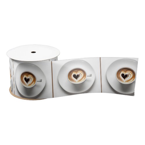 Heart Cappuccino Cup On White Satin Ribbon