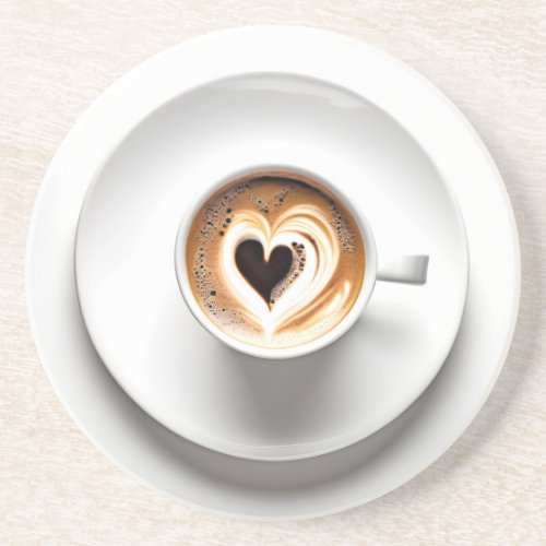 Heart Cappuccino In White Coffee Cup Coaster