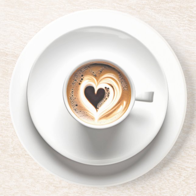 Heart Cappuccino In White Coffee Cup Coaster (Front)