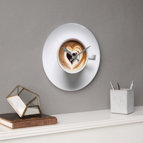 Heart Cappuccino In White Coffee Cup Large Clock