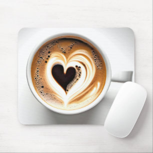 Heart Cappuccino In White Coffee Cup Mouse Pad