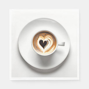 Heart Cappuccino In White Coffee Cup Napkins