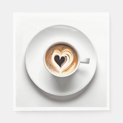 Heart Cappuccino In White Coffee Cup Napkins