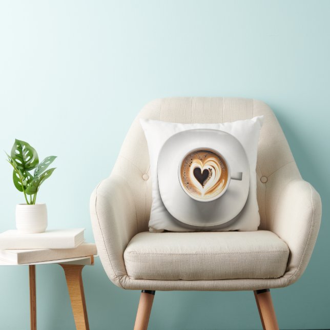 Heart Cappuccino In White Coffee Cup Throw Pillow (Chair)