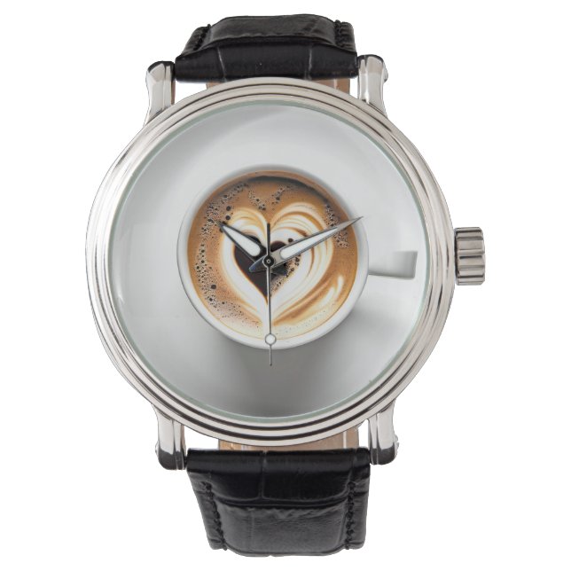 Heart Cappuccino In White Coffee Cup Watch (Front)