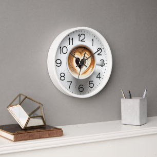 Heart Cappuccino In White Cup Clock