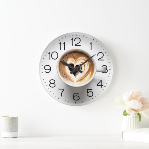 Heart Cappuccino In White Cup Large Clock