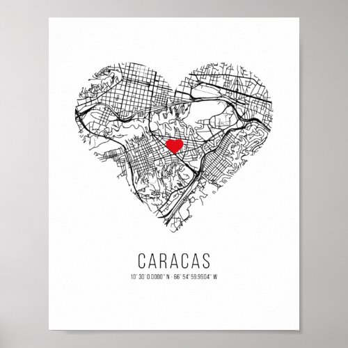 Heart Caracas City Map Venezuela Poster