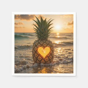 Heart Carved In a Pineapple On a Beach Napkins