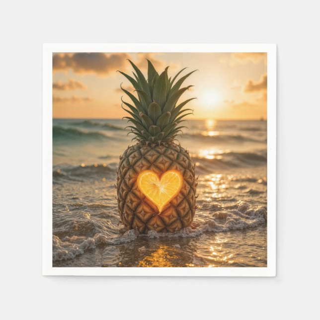 Heart Carved In a Pineapple On a Beach Napkins (Front)