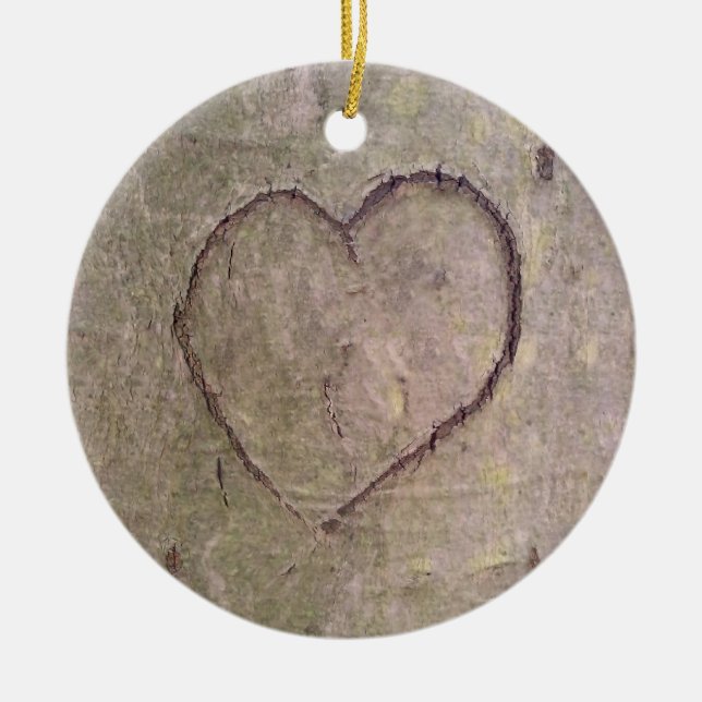 Heart Carved in a Tree Ceramic Ornament (Front)