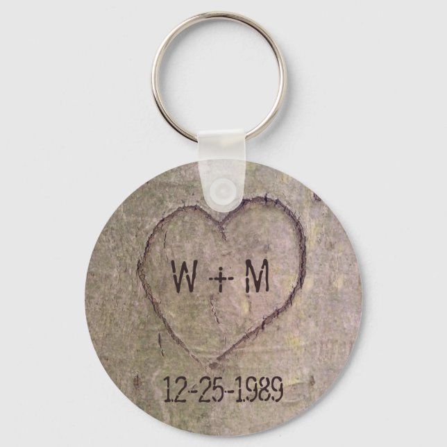 Heart Carved in a Tree Customizable Keychain (Front)