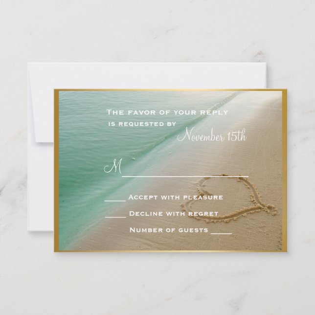 Heart Carved In The Sand Wedding RSVP Card (Front)