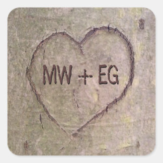 Heart Carved in Tree, Custom Romantic Nature Square Sticker
