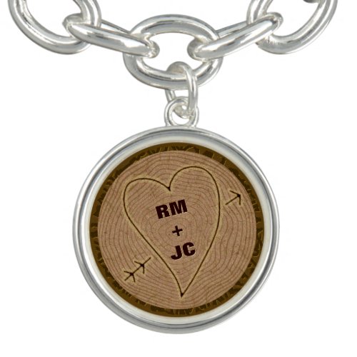 Heart Carved Initials Wood Tree Rings Personalized Bracelet