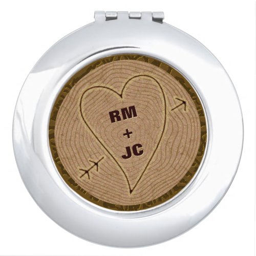 Heart Carved Initials Wood Tree Rings Personalized Mirror For Makeup