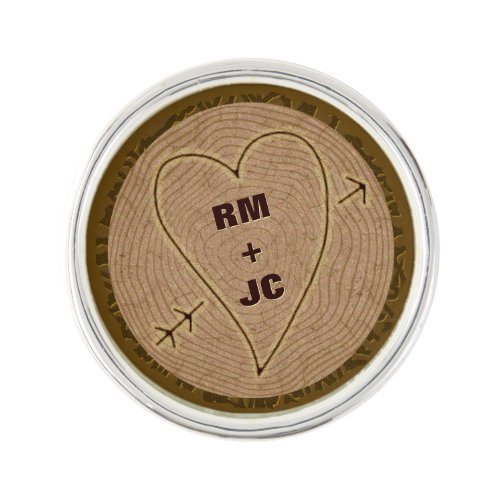 Heart Carved Initials Wood Tree Rings Personalized Pin