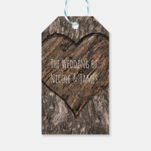 Heart Carved Tree Trunk Bark Rustic Wedding Gift Tags