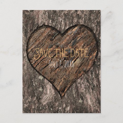 Heart Carved Tree Trunk Rustic Save The Date Announcement Postcard