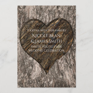 Heart Carved Tree Trunk Rustic Wedding Invitations