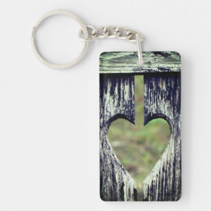Heart Carved Wood Keychain