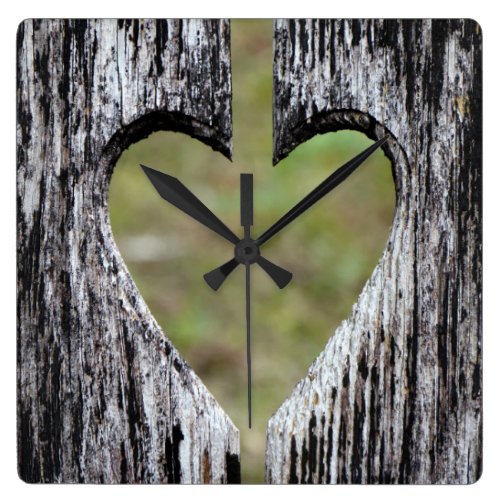 Heart Carved Wood Square Wall Clock
