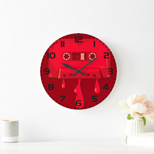 Heart Cassette Tape with Melting Drips Large Clock