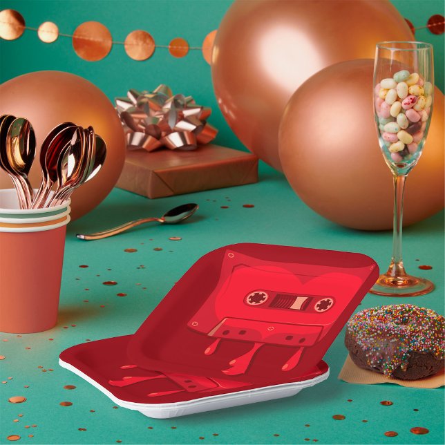Heart Cassette Tape with Melting Drips Paper Plates (Creator Uploaded)