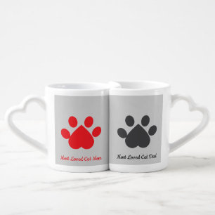 Heart Cat Paw Quote Name Cat Mom Cat Dad Coffee Mug Set