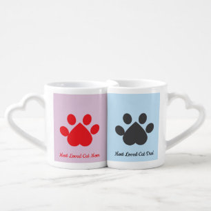 Heart Cat Paw Quote Name Cat Mom Cat Dad Coffee Mug Set