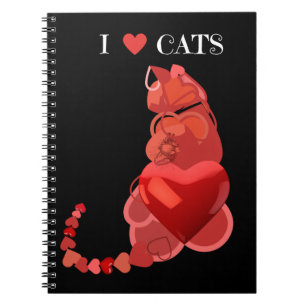 Heart Cats Spiral Notebook, School Notebook, Black Notebook