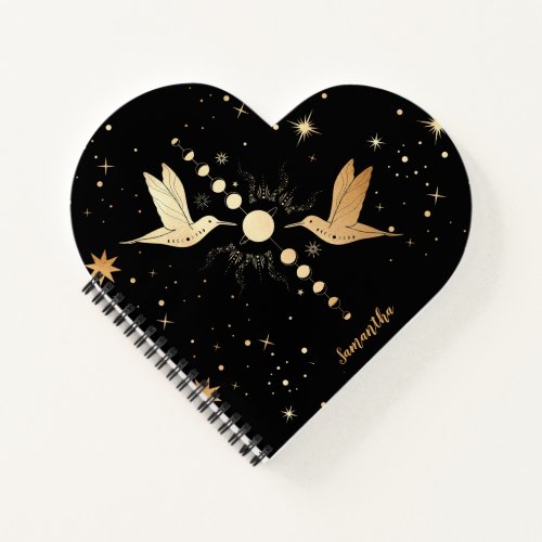 Heart Celestial Black Gold Hummingbird Moon Name Notebook