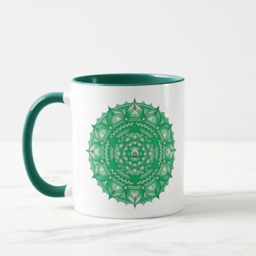 Heart Chakra Green Mandala Two Tone Mug