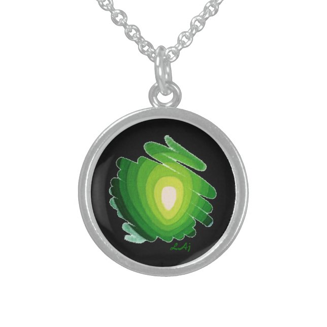 Heart Chakra Green on Black Round Necklace (Front)