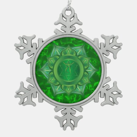 Heart Chakra Pewter Snowflake Ornament