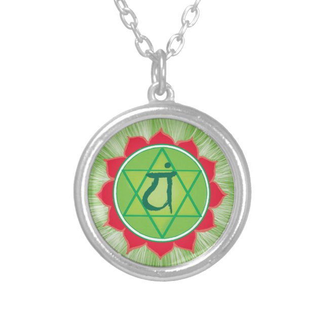 Heart Chakra Small Silver Plated Round Necklace (Front)