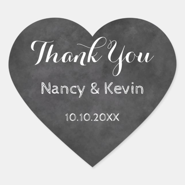 Heart chalkboard wedding thank you stickers (Front)