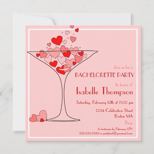 Heart Champagne Bachelorette Party Invitation