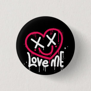 heart character with dead eyes and smile sprayed button