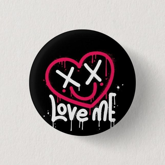 heart character with dead eyes and smile sprayed button (Front)