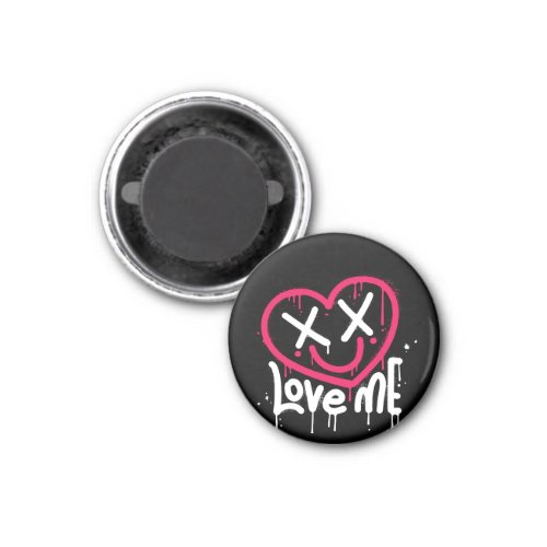heart character with dead eyes and smile sprayed magnet