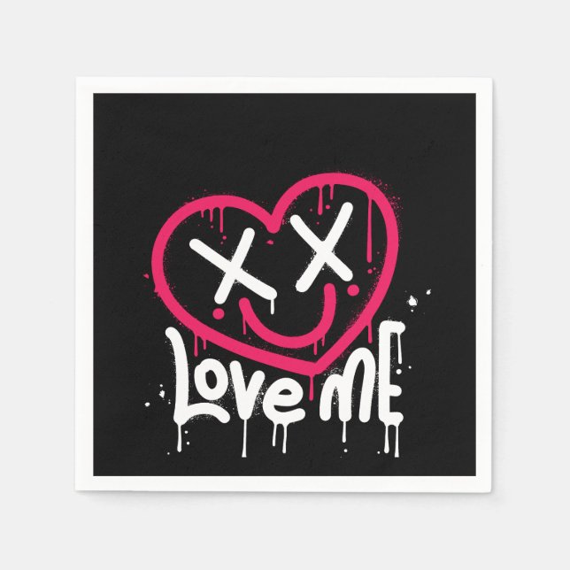 heart character with dead eyes and smile sprayed napkins (Front)