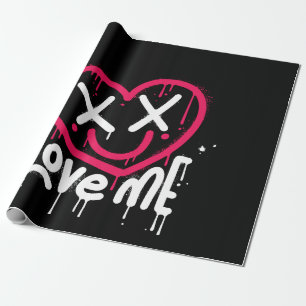 heart character with dead eyes and smile sprayed wrapping paper