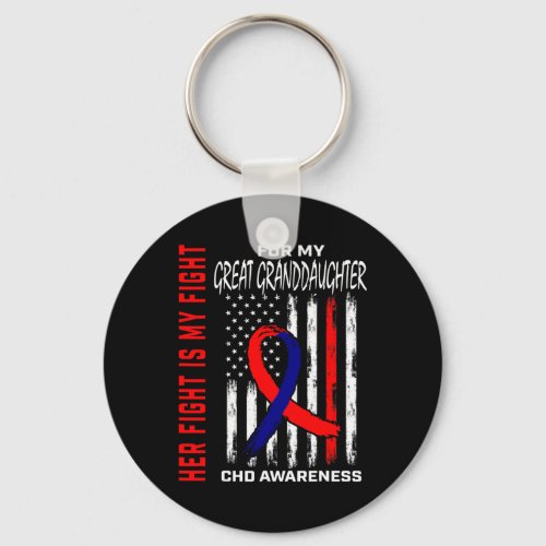 Heart Chd Awareness Great Granddaughter Usa Flag  Keychain