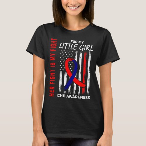 Heart Chd Awareness Little Girl Daughter Usa Flag  T_Shirt