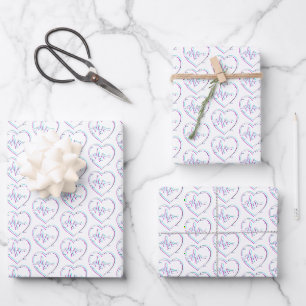 Heart Check Wrapping Paper Flat Sheet Set of 3