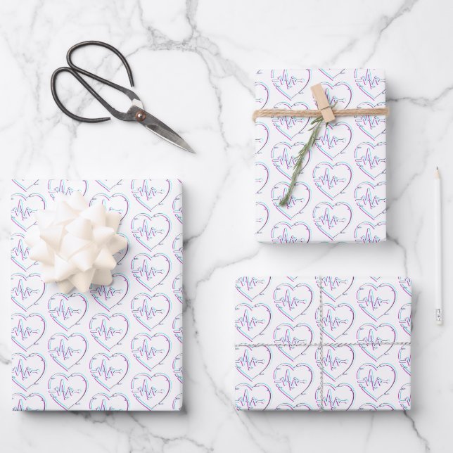 Heart Check Wrapping Paper Flat Sheet Set of 3 (Front)